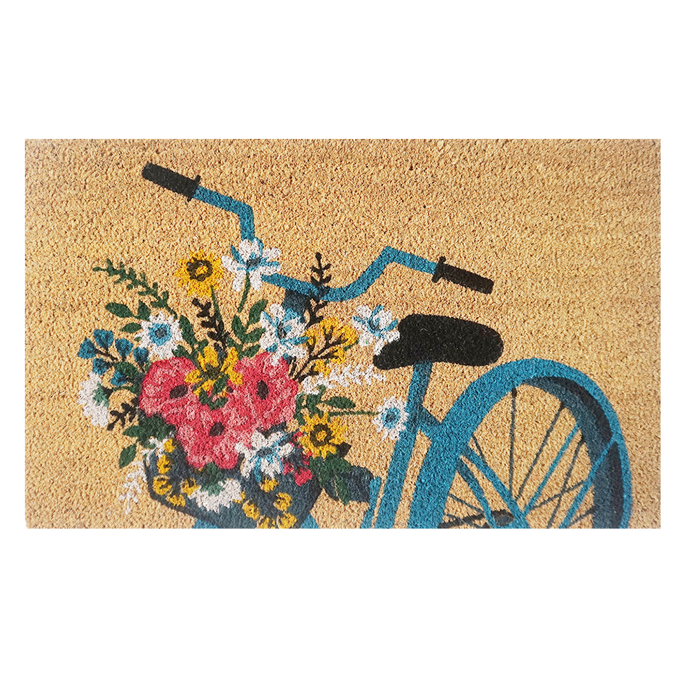 Limpiapiés bicicleta flores fibra de coco 45 x 75 cm