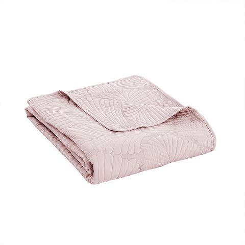 Cubrecama prewash bordado hojas 2P rosado