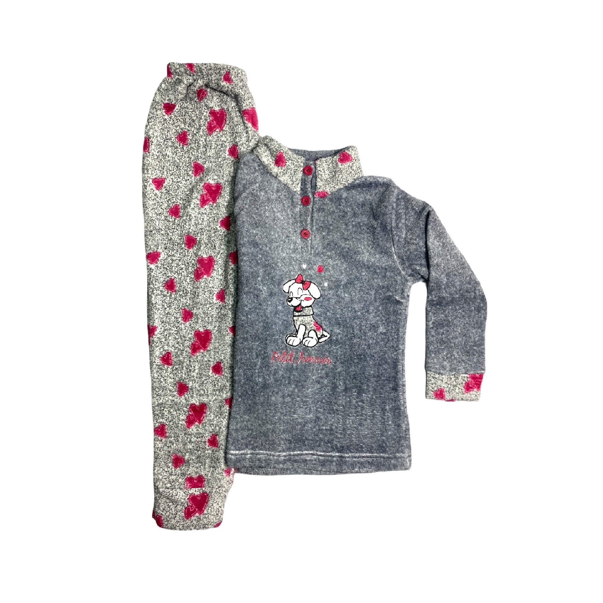 Pijama Niña Corazones T6 Gris